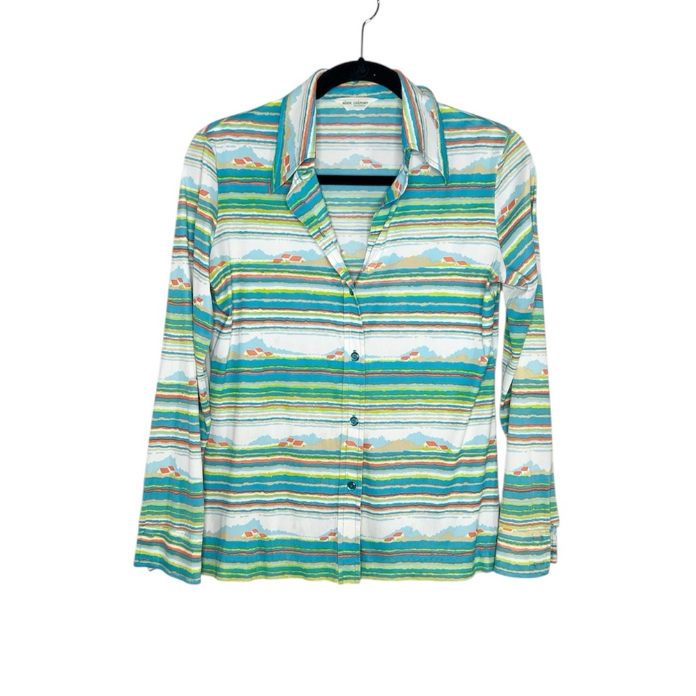 Vintage 60s/70s Alex Colman California prairie home scene striped collared shirt